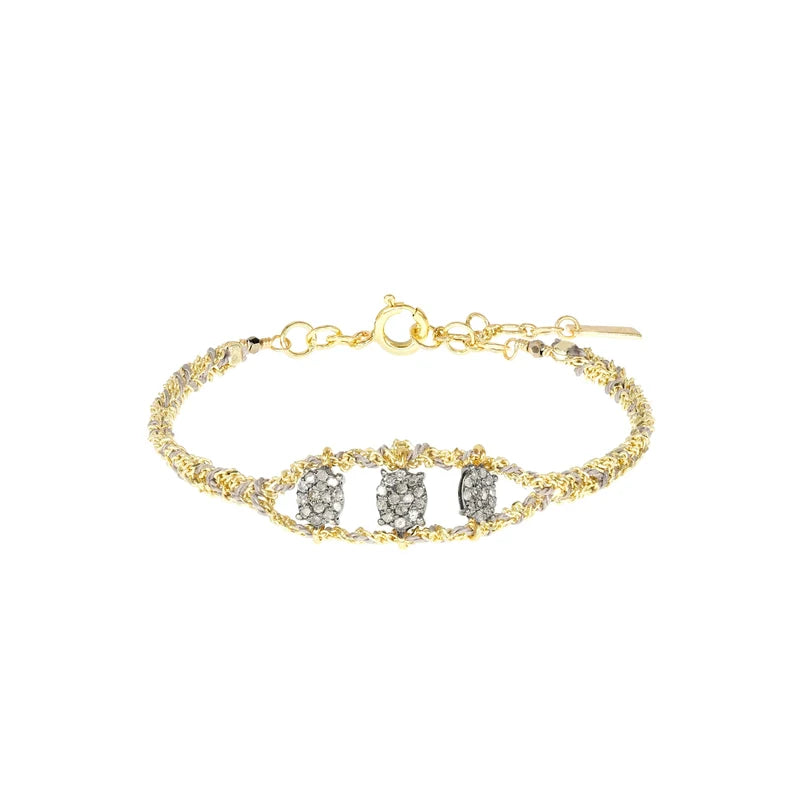 MLC Bracelet in Gold Grey with Three Diamond-Pavé Medallions