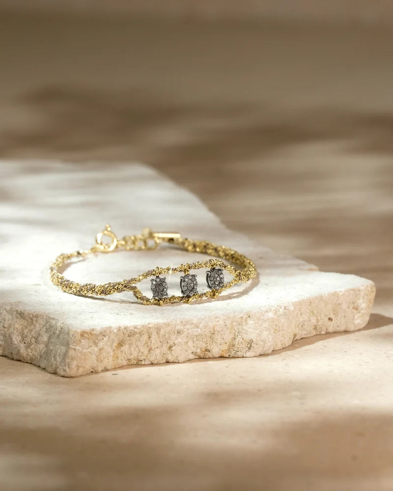 MLC Bracelet in Gold Grey with Three Diamond-Pavé Medallions