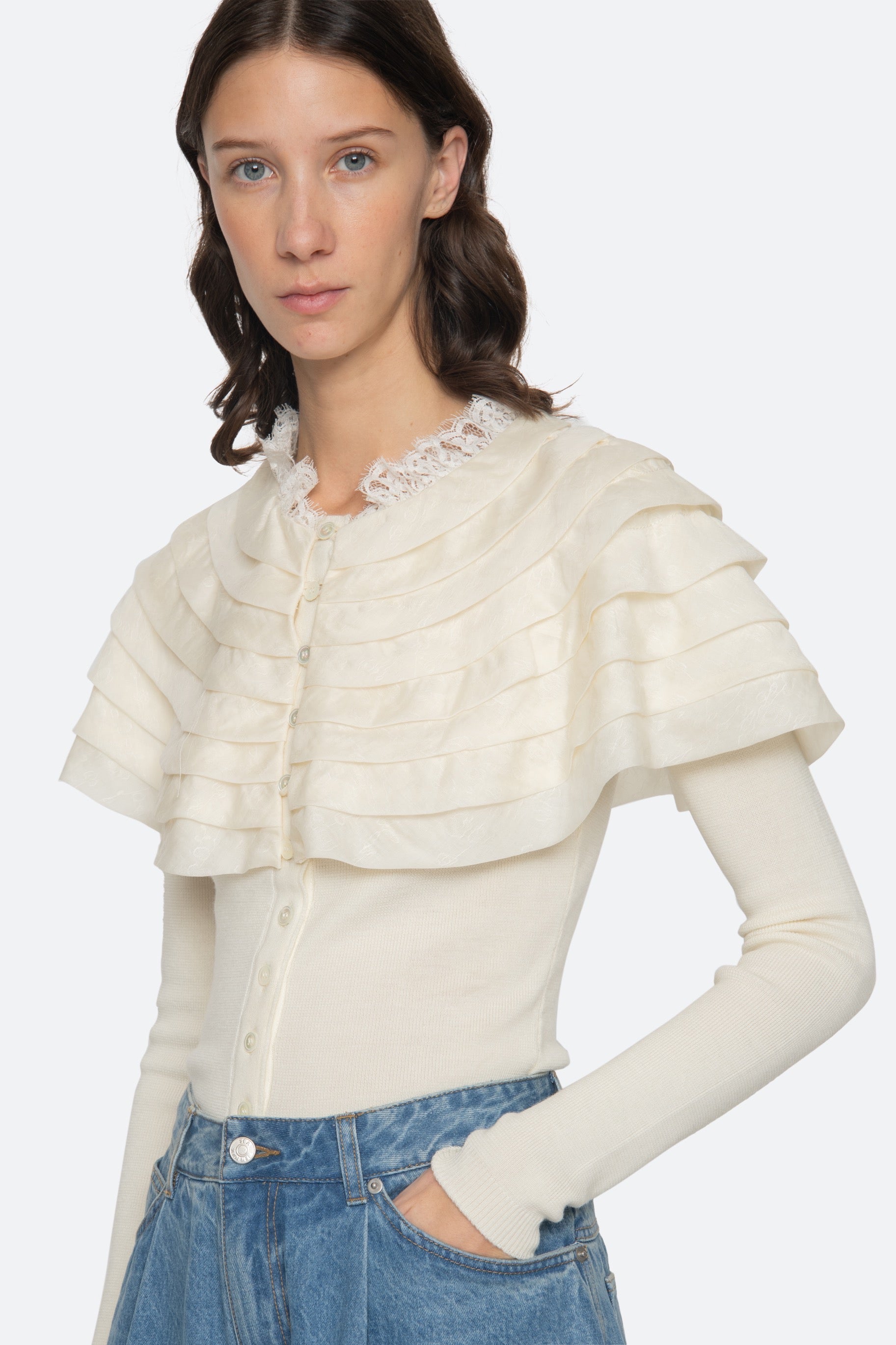 Sea New York Wanda Knit Cardigan in Cream