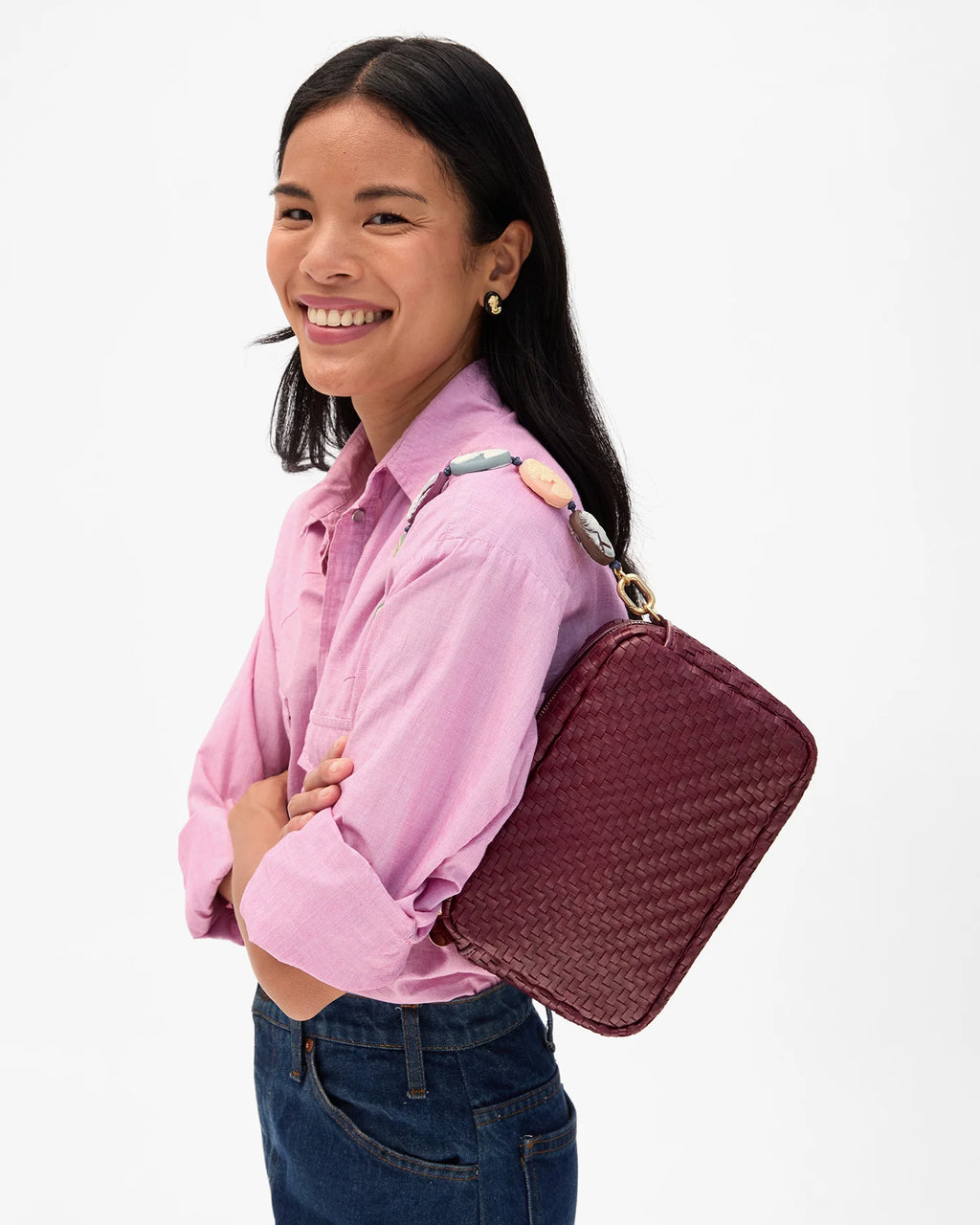 Clare V. Marisol in Cassis Woven Zig Zag