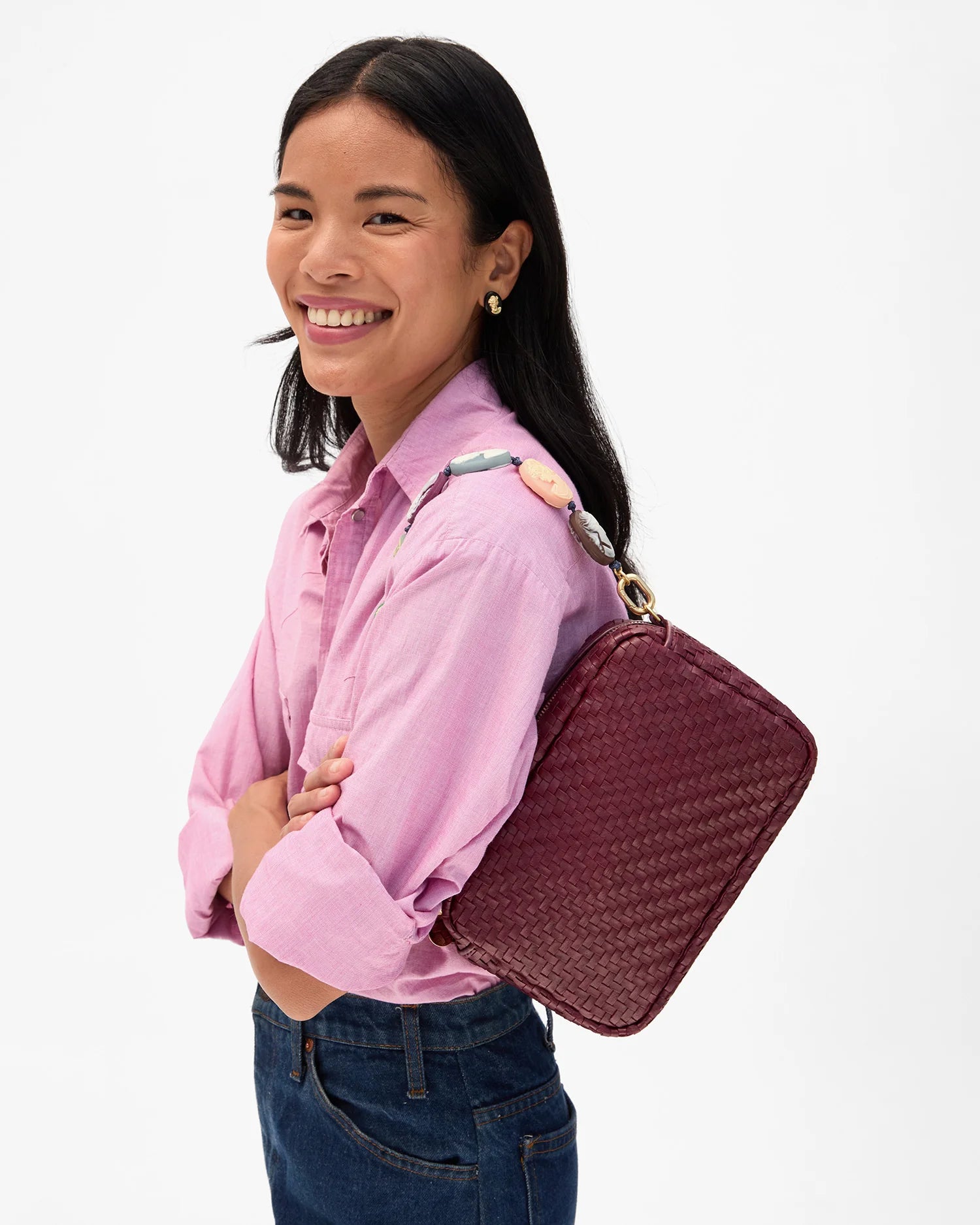 Clare V. Marisol in Cassis Woven Zig Zag