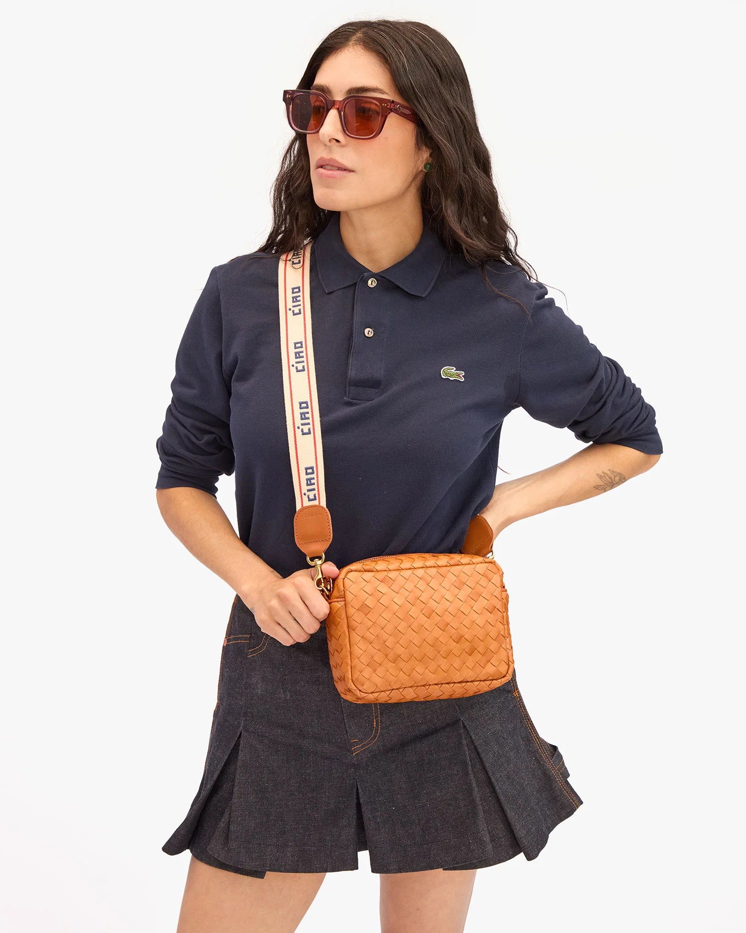 Clare V. Midi Sac Woven Diagonal in Natural