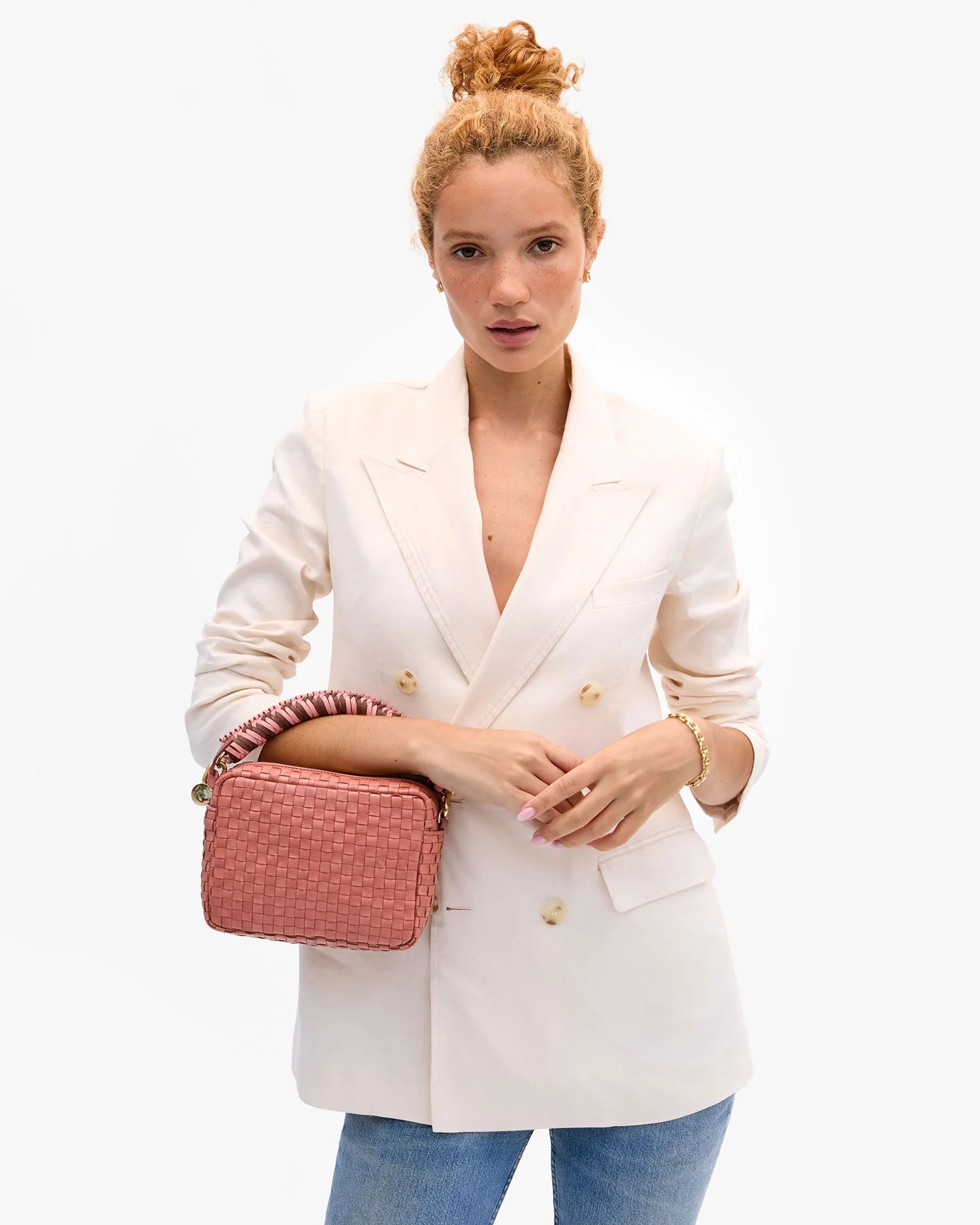 Clare V. Midi Sac Woven Checker in Rose Clay