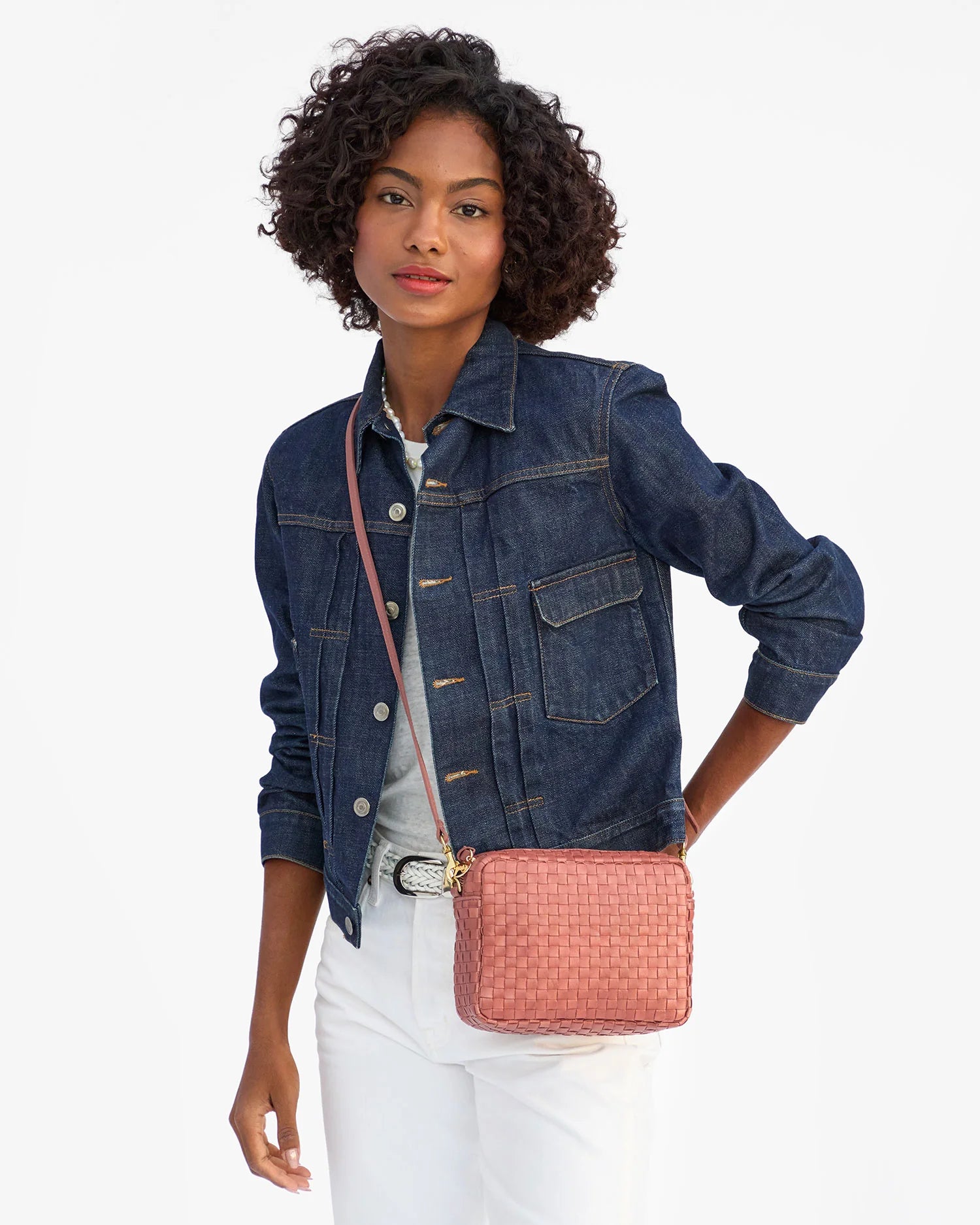 Clare V. Midi Sac Woven Checker in Rose Clay