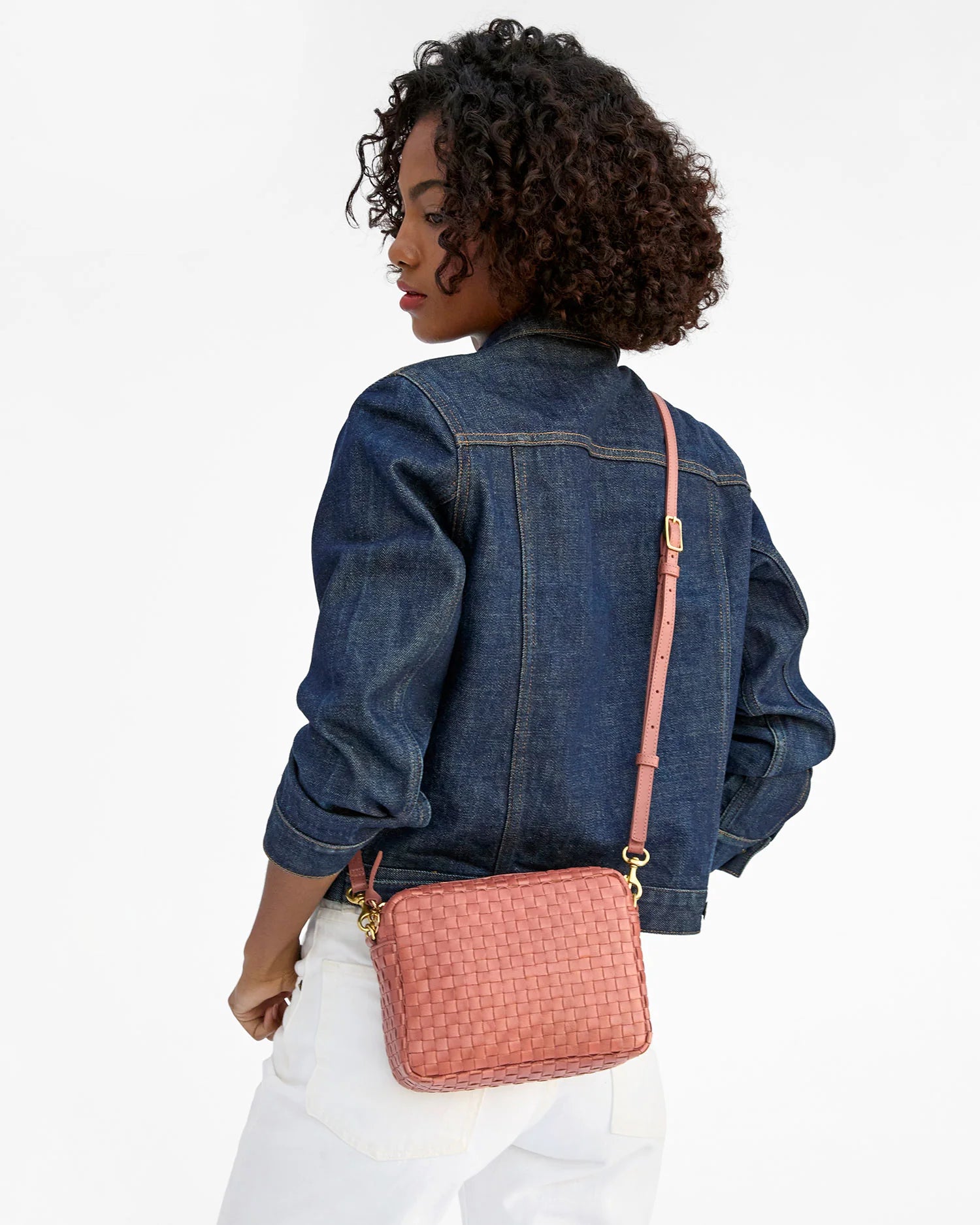Clare V. Midi Sac Woven Checker in Rose Clay