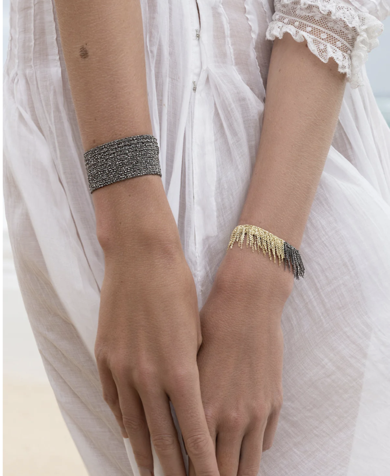 MLC Bicolor Woven Bracelet in Gold Ruthenium