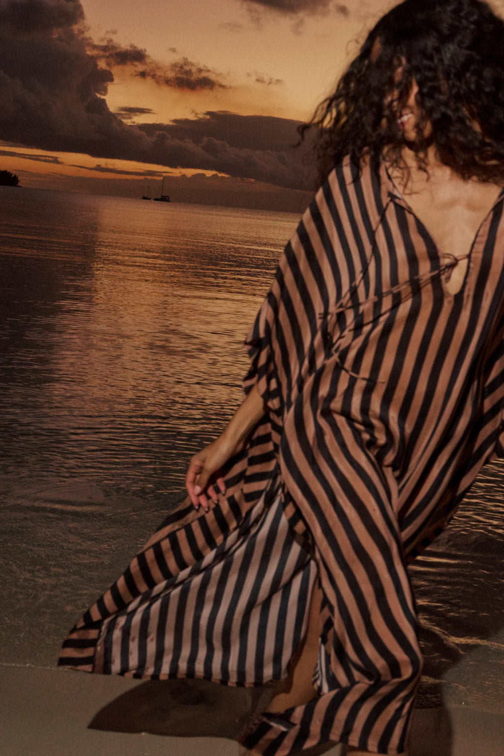 Natalie Martin Paulina Caftan in Thick Stripe Black & Tan