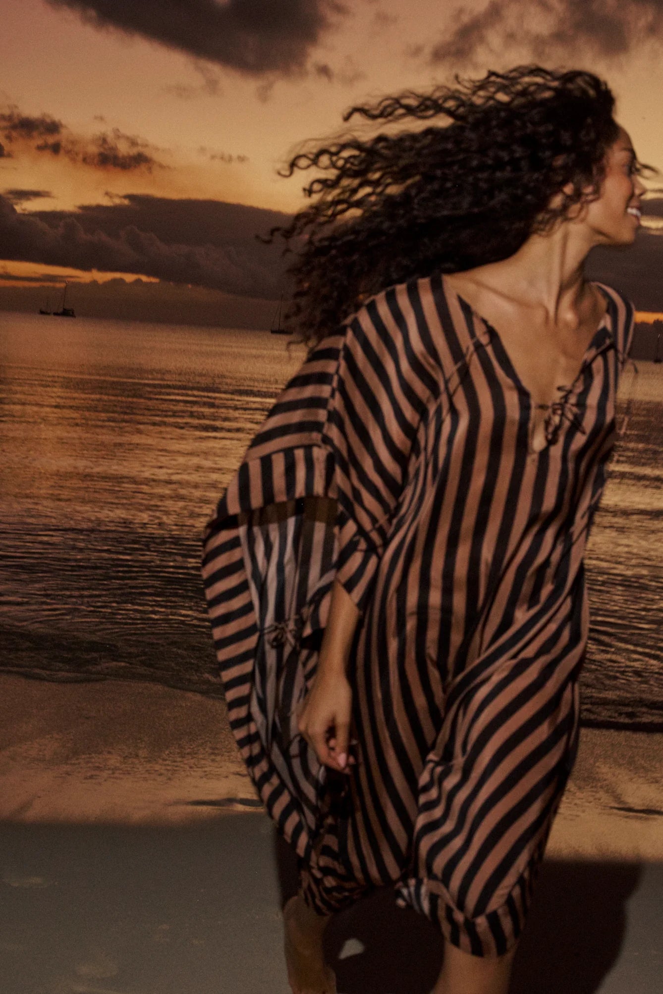 Natalie Martin Paulina Caftan in Thick Stripe Black & Tan
