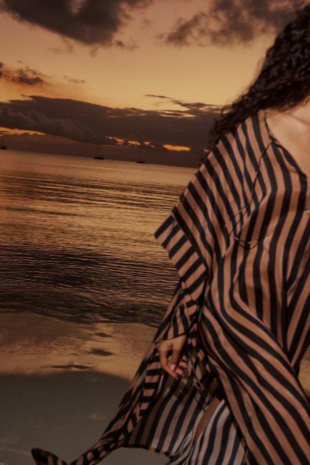 Natalie Martin Paulina Caftan in Thick Stripe Black & Tan