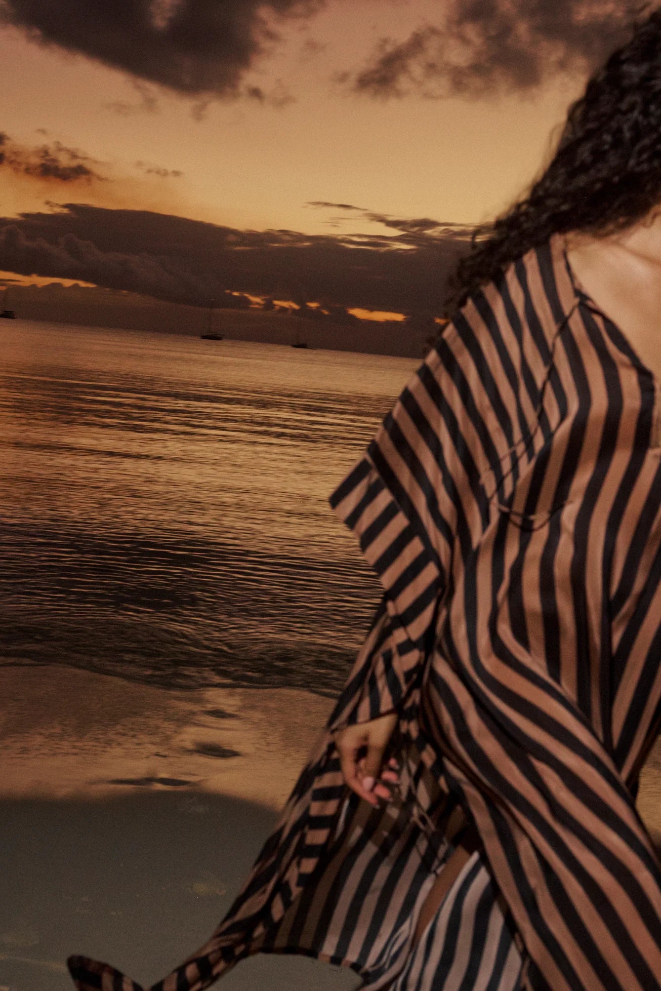 Natalie Martin Paulina Caftan in Thick Stripe Black & Tan