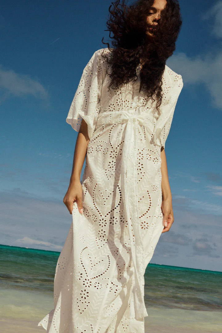 Natalie Martin Sarah Dress in Athena Embroidery Salt