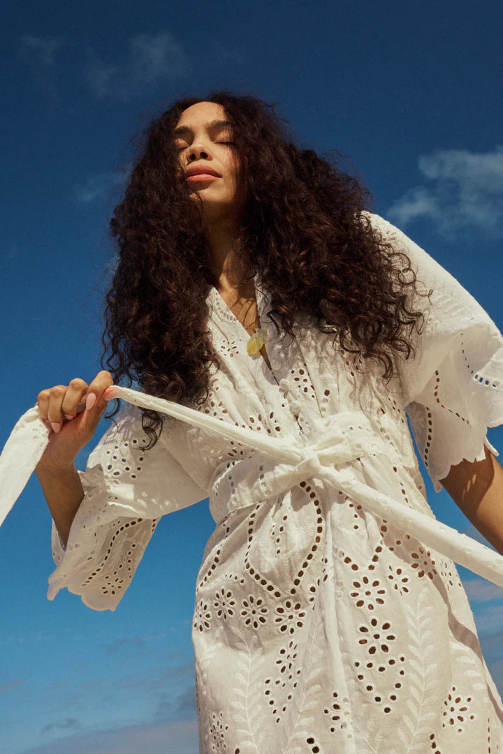 Natalie Martin Sarah Dress in Athena Embroidery Salt