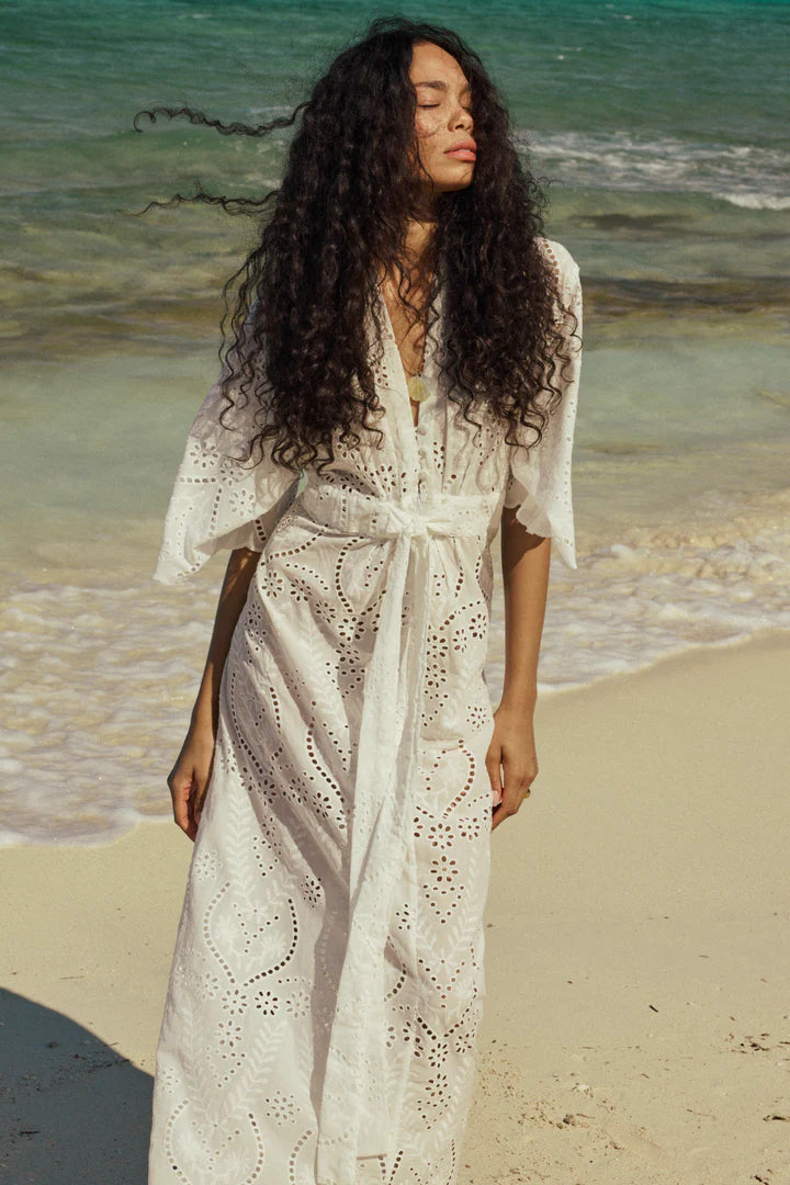Natalie Martin Sarah Dress in Athena Embroidery Salt