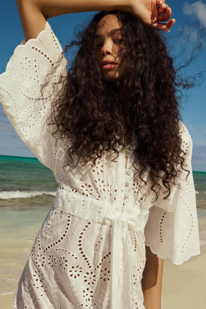 Natalie Martin Sarah Dress in Athena Embroidery Salt