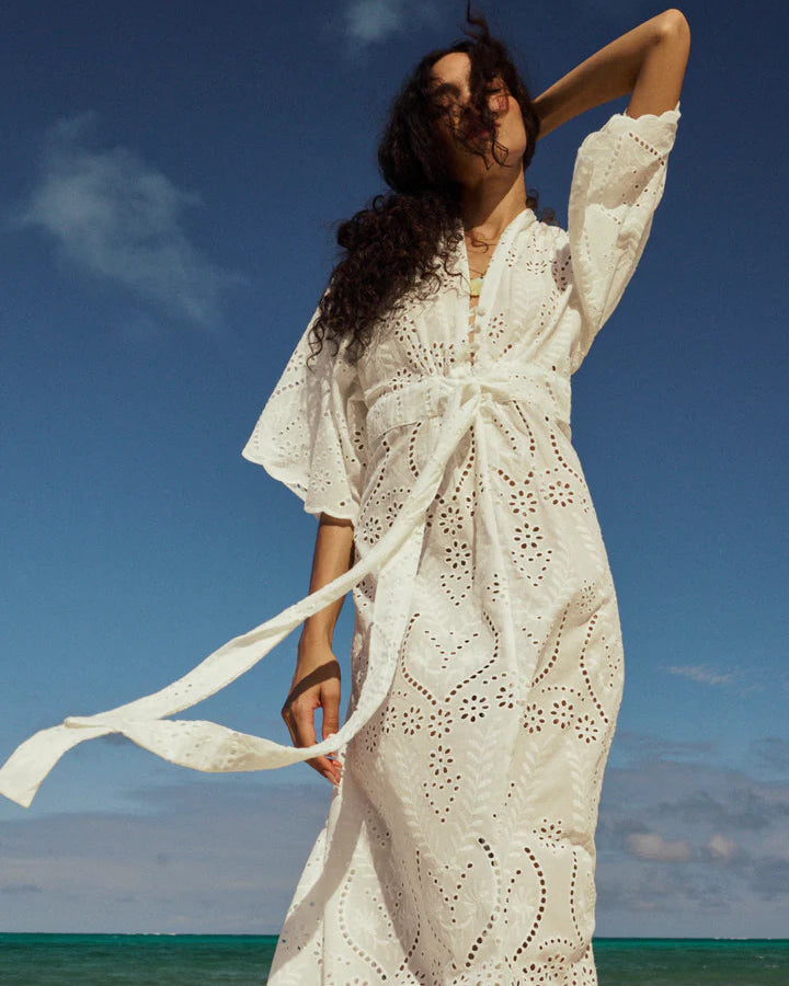 Natalie Martin Sarah Dress in Athena Embroidery Salt