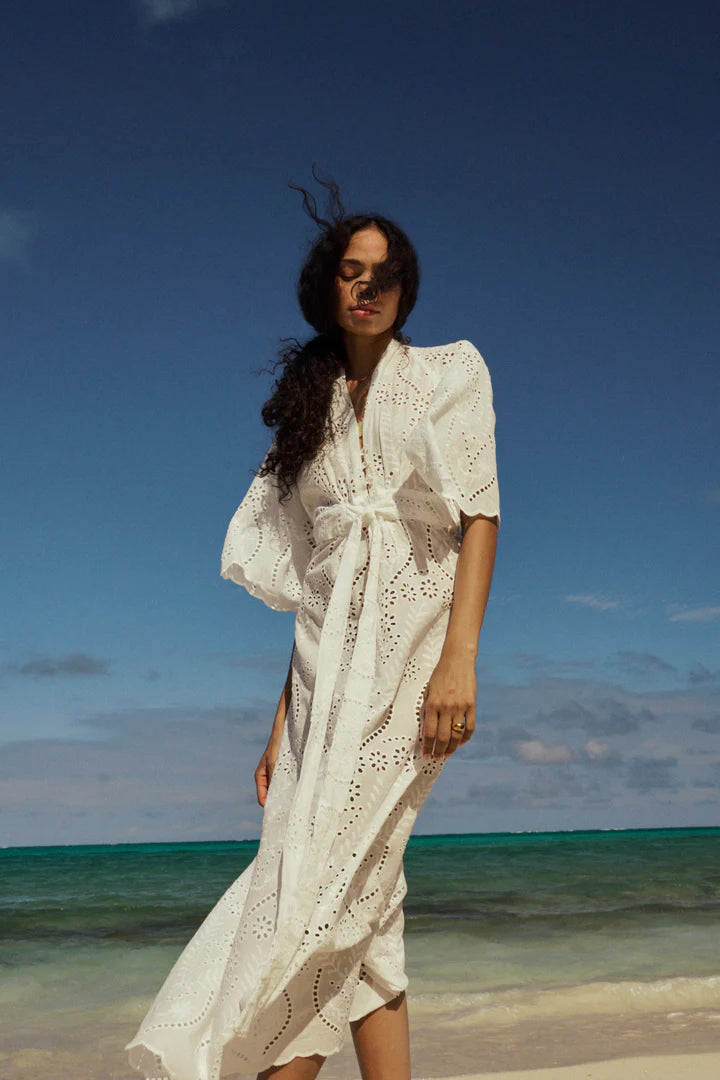 Natalie Martin Sarah Dress in Athena Embroidery Salt