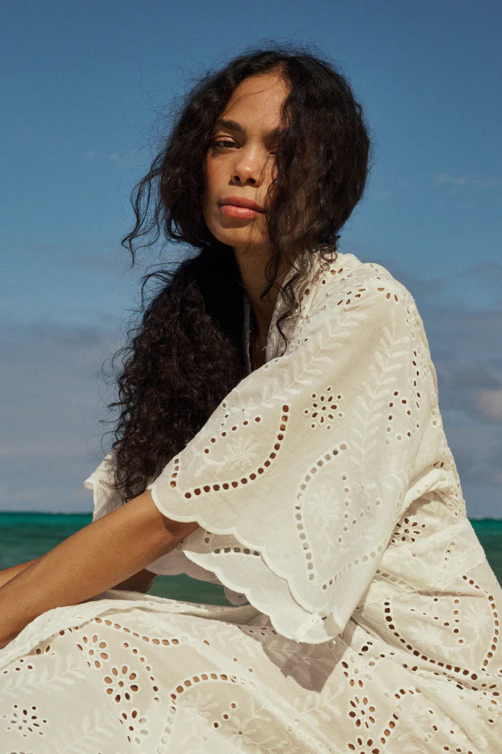 Natalie Martin Sarah Dress in Athena Embroidery Salt
