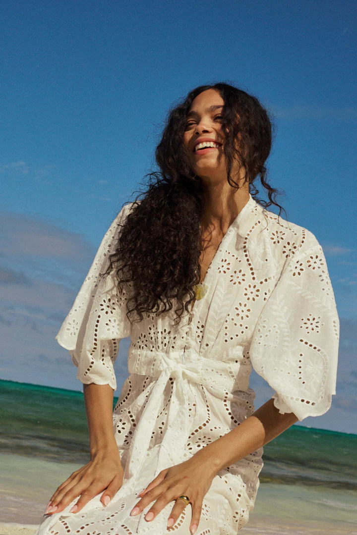 Natalie Martin Sarah Dress in Athena Embroidery Salt