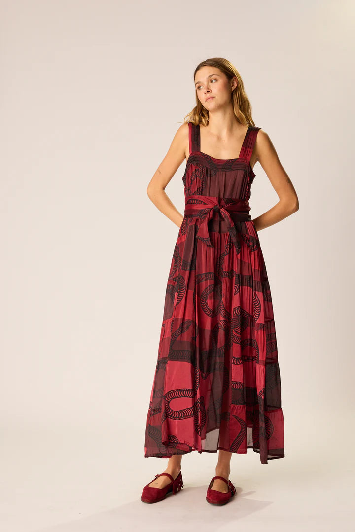 Natalie Martin Jasmine Maxi Dress in Ament Snake Oxblood
