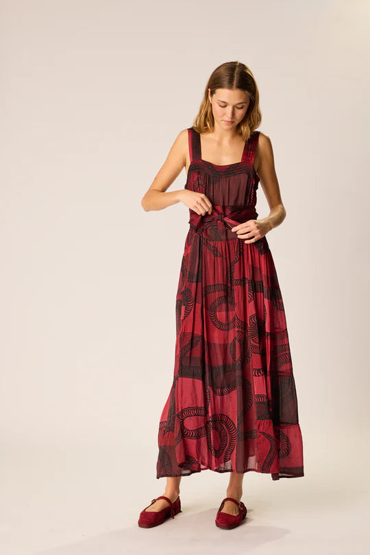 Natalie Martin Jasmine Maxi Dress in Ament Snake Oxblood
