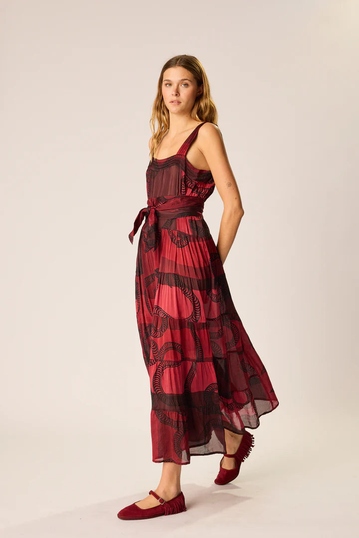 Natalie Martin Jasmine Maxi Dress in Ament Snake Oxblood