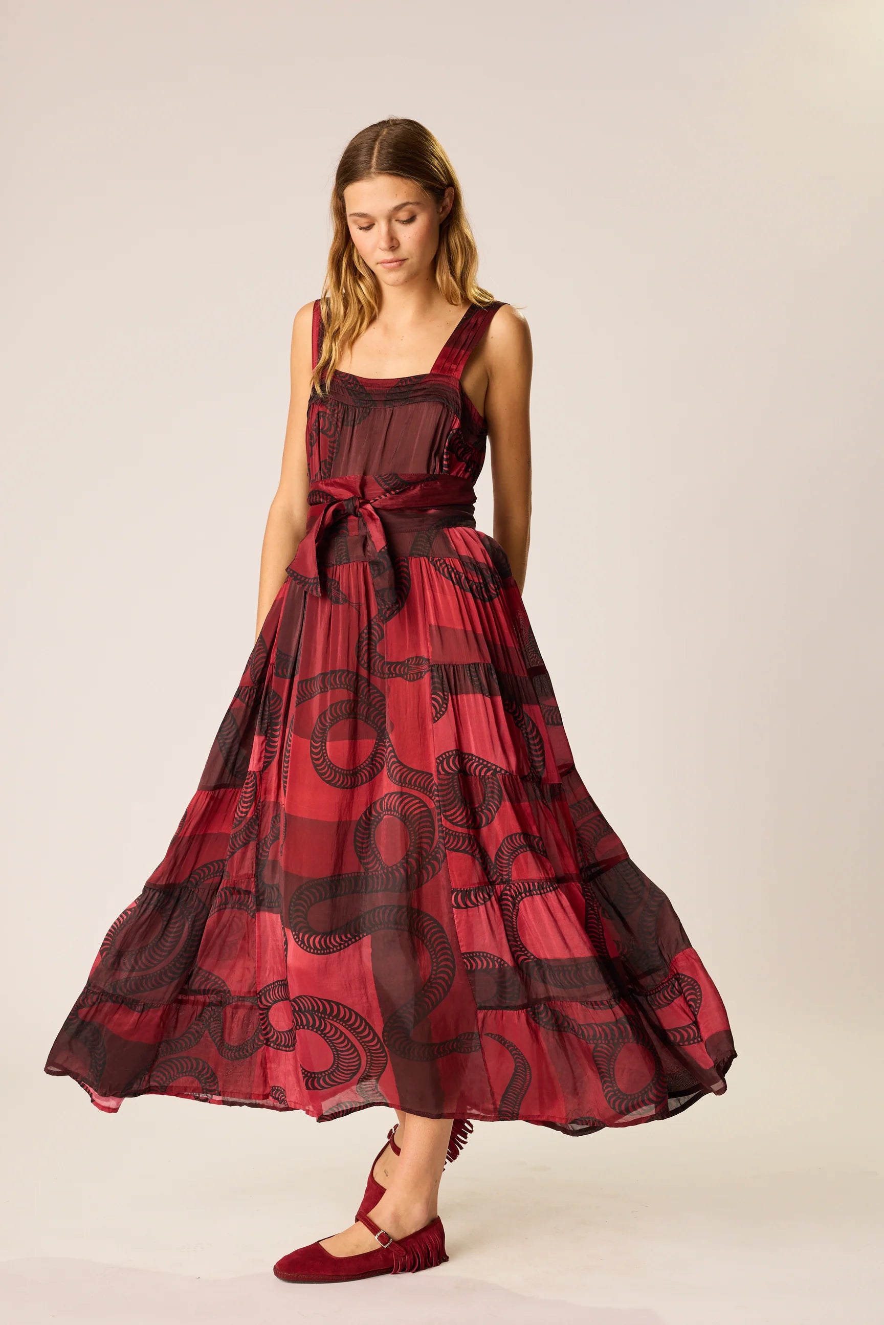 Natalie Martin Jasmine Maxi Dress in Ament Snake Oxblood