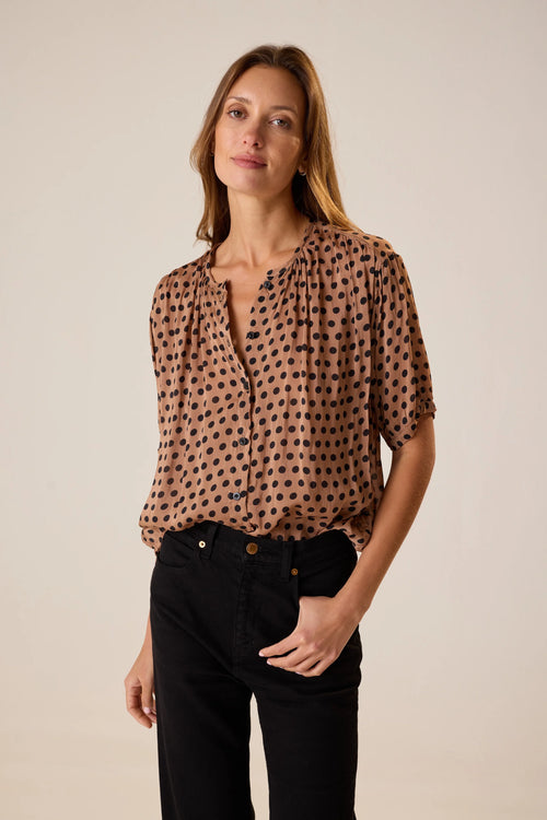Natalie Martin Violet Top in Grande Polka Dot Black & Tan