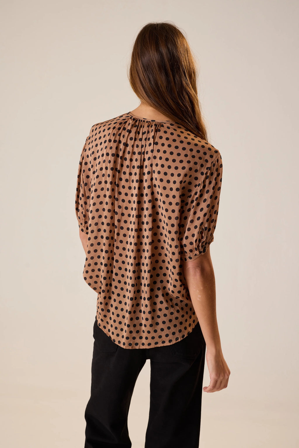 Natalie Martin Violet Top in Grande Polka Dot Black & Tan