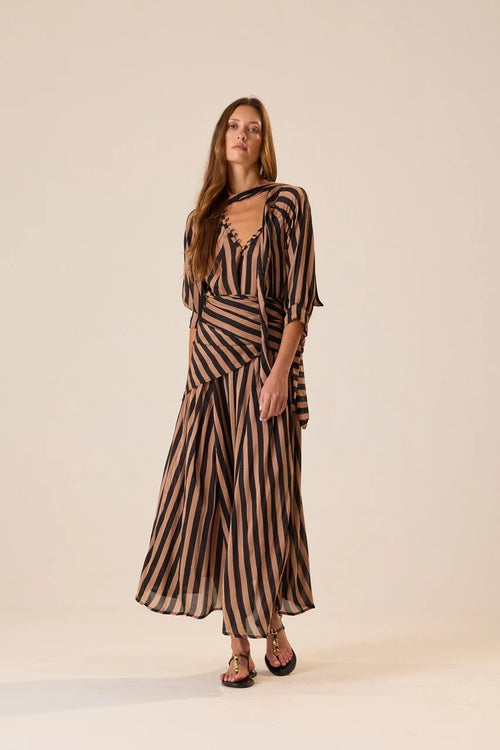Natalie Martin Monét Dress in Thick Stripe Black & Tan