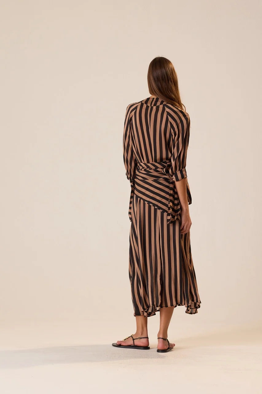 Natalie Martin Monét Dress in Thick Stripe Black & Tan