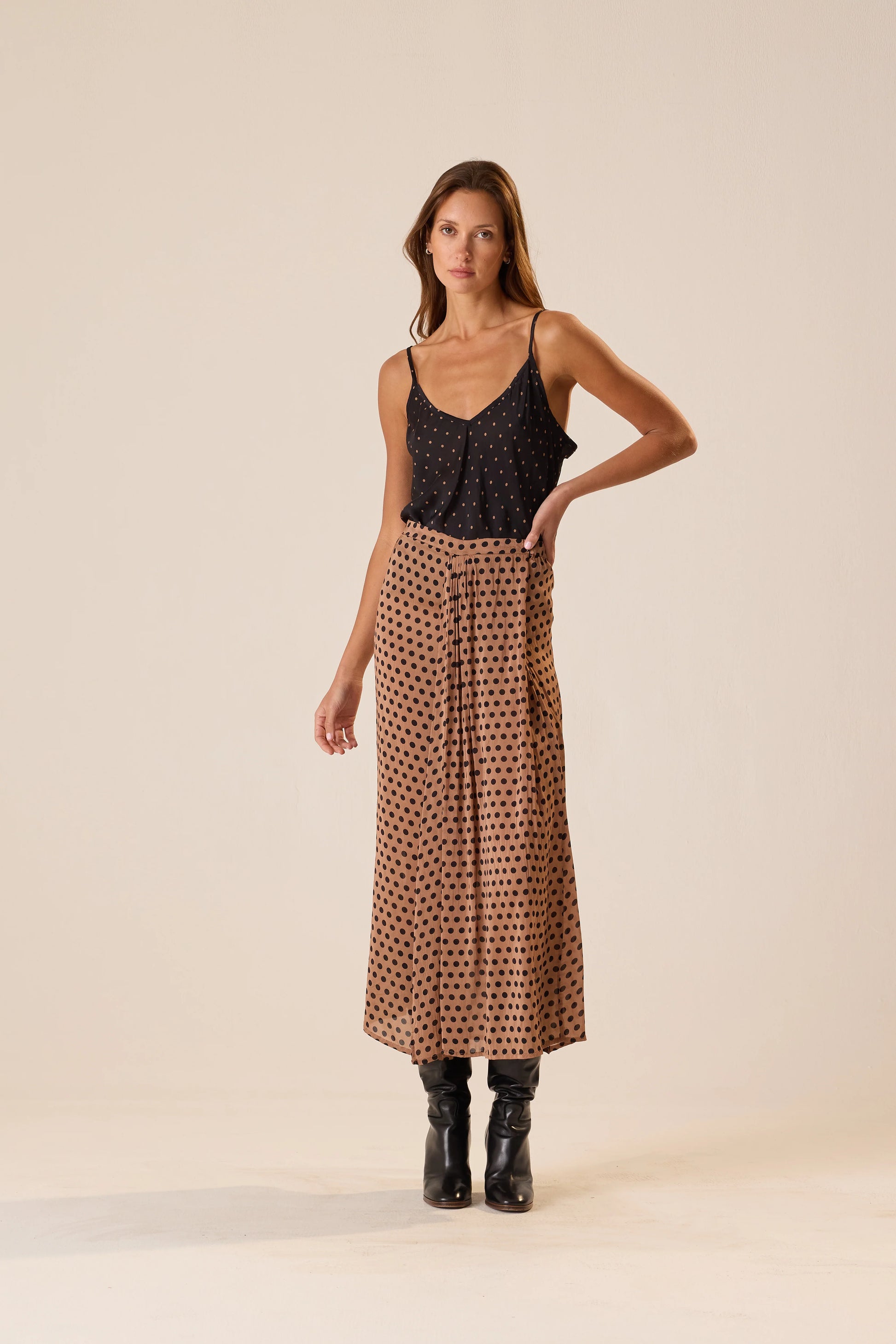Natalie Martin Capucine Skirt in Grande Polka Dot Black & Tan