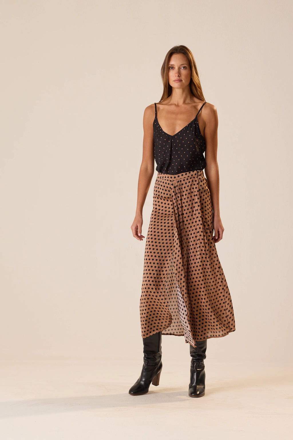 Natalie Martin Capucine Skirt in Grande Polka Dot Black & Tan
