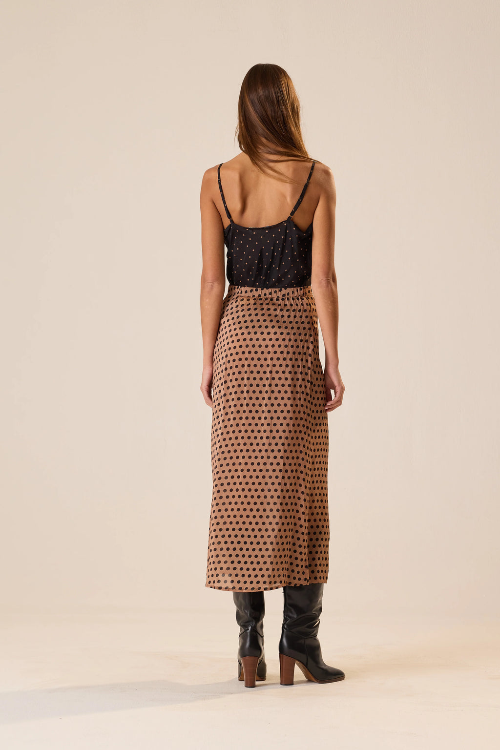 Natalie Martin Capucine Skirt in Grande Polka Dot Black & Tan