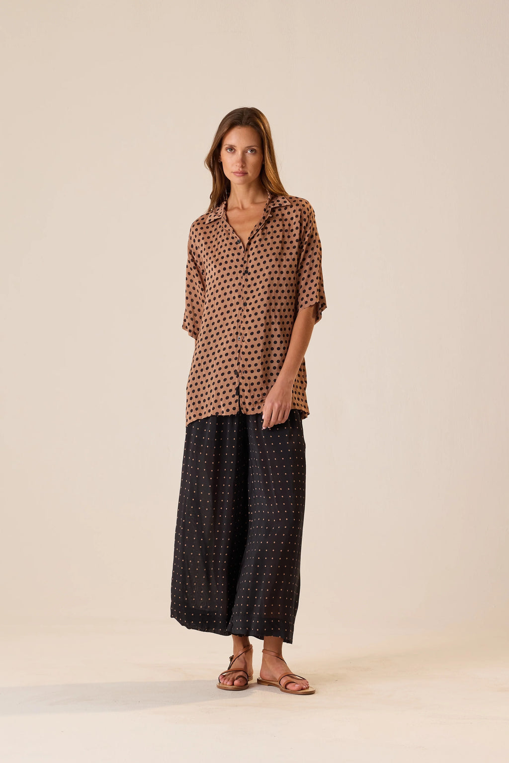 Natalie Martin Lauren Pant in Petite Polka Dot Black & Tan