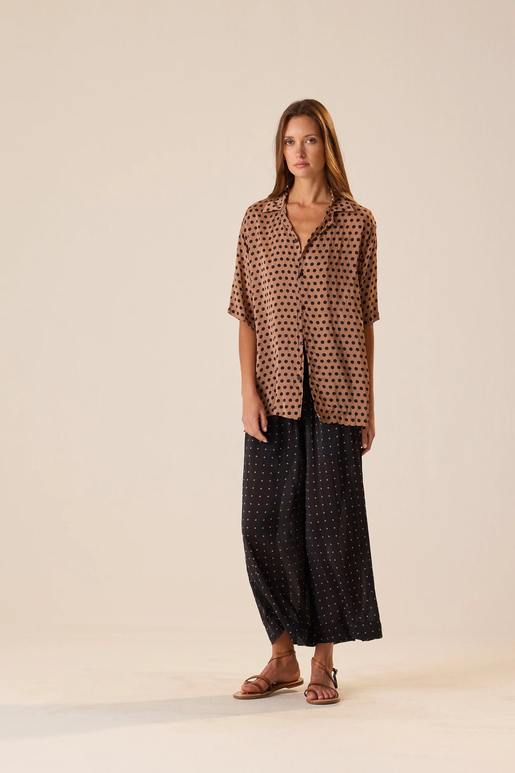 Natalie Martin Lauren Pant in Petite Polka Dot Black & Tan