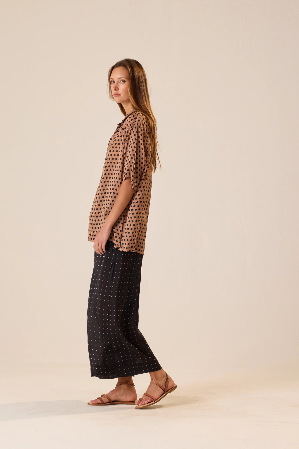 Natalie Martin Lauren Pant in Petite Polka Dot Black & Tan