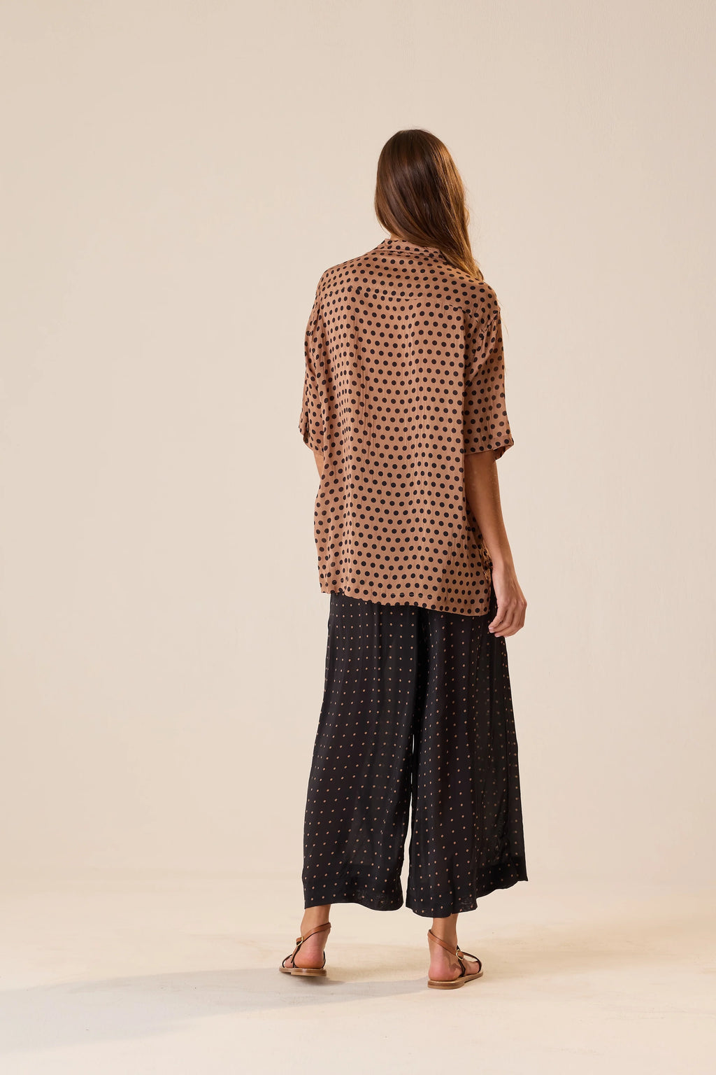 Natalie Martin Lauren Pant in Petite Polka Dot Black & Tan