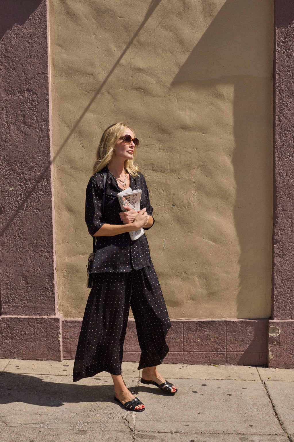 Natalie Martin Lauren Pant in Petite Polka Dot Black & Tan