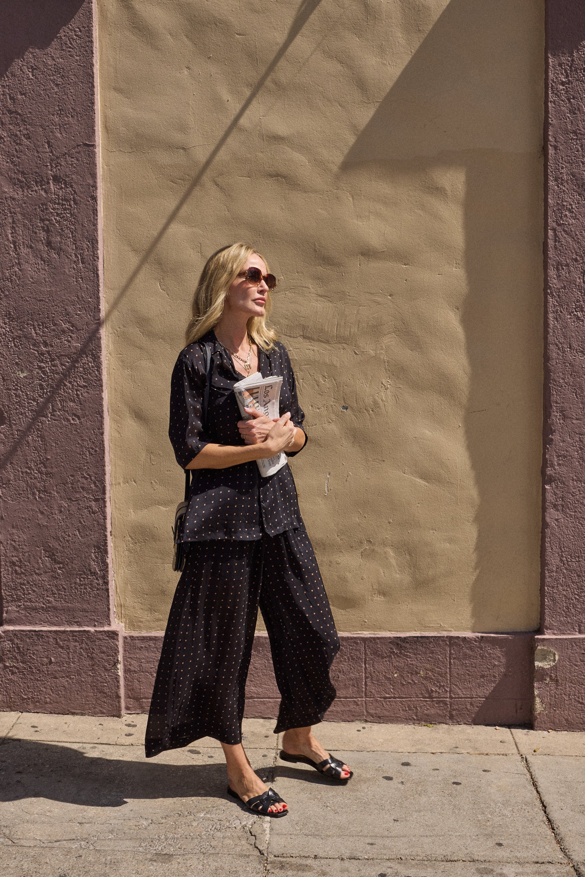 Natalie Martin Lauren Pant in Petite Polka Dot Black & Tan