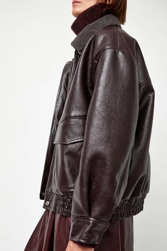 No. 6 Connor Jacket in Bordeaux Sherpa