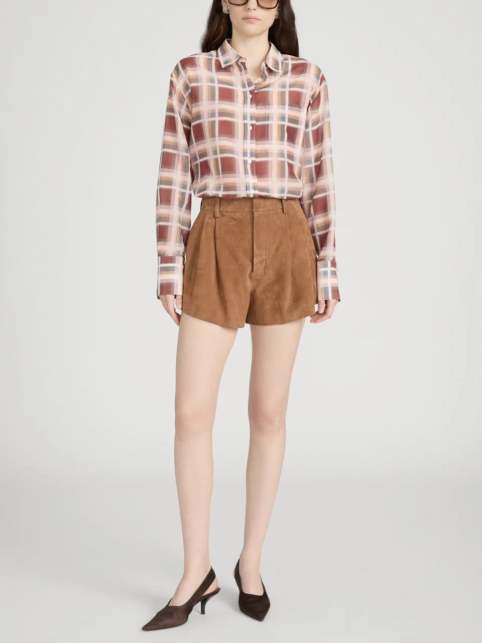 FRAME The Boy Shirt in Silver Peony Plaid