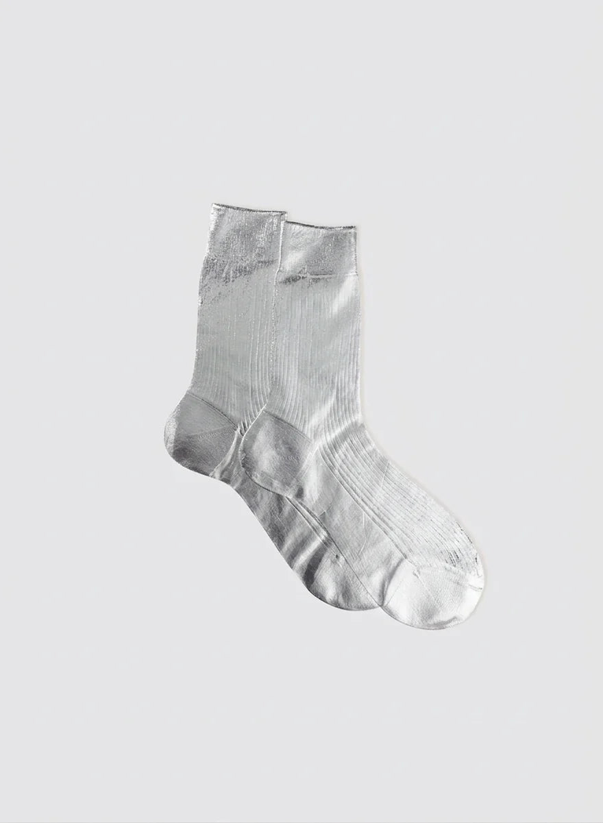 Maria La Rosa One Ribbed Laminated Socks in Silver