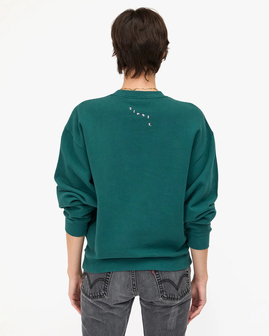 Clare V. Oversized Sweatshirt Grand Block Ciao in Deep Pine