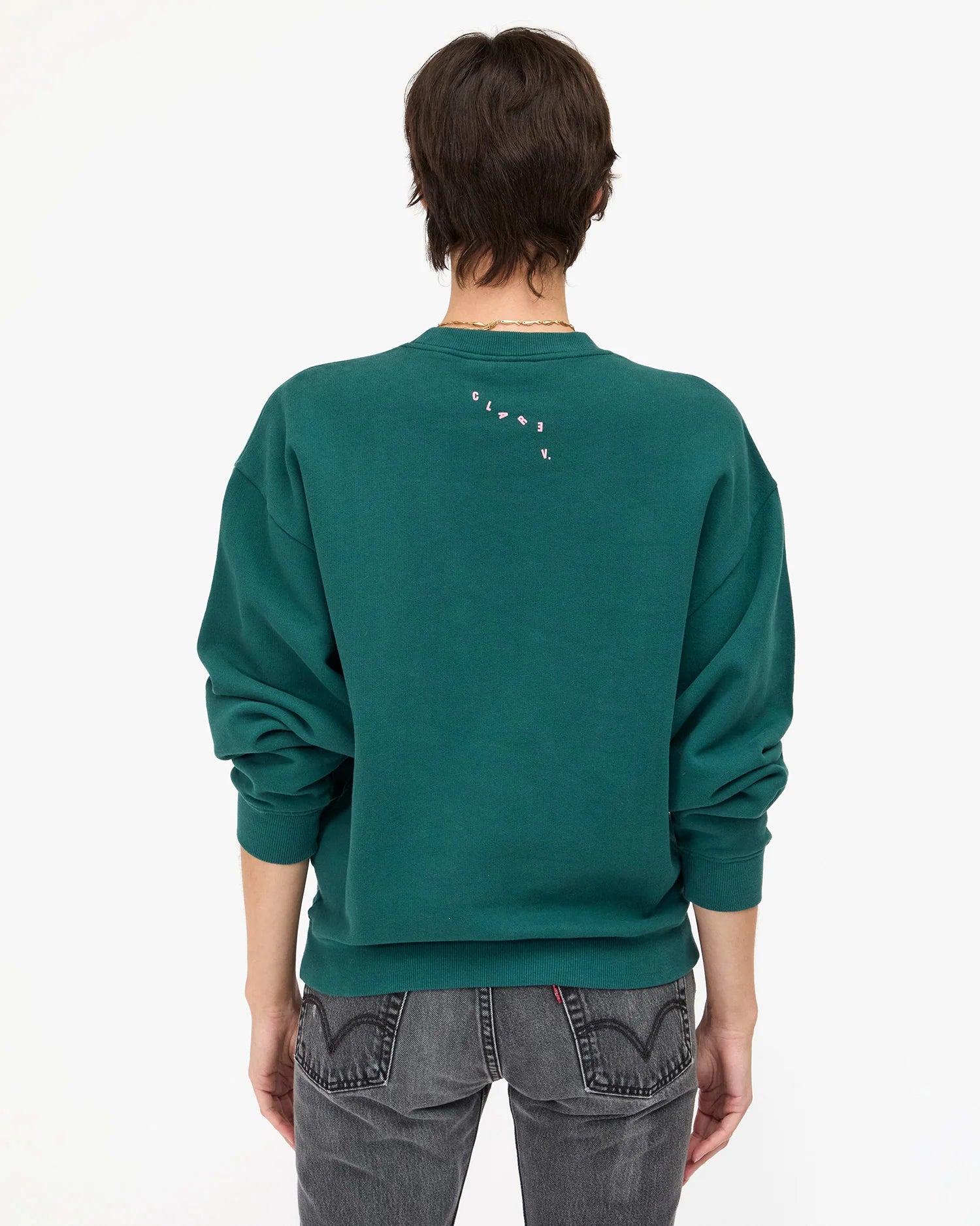 Clare V. Oversized Sweatshirt Grand Block Ciao in Deep Pine