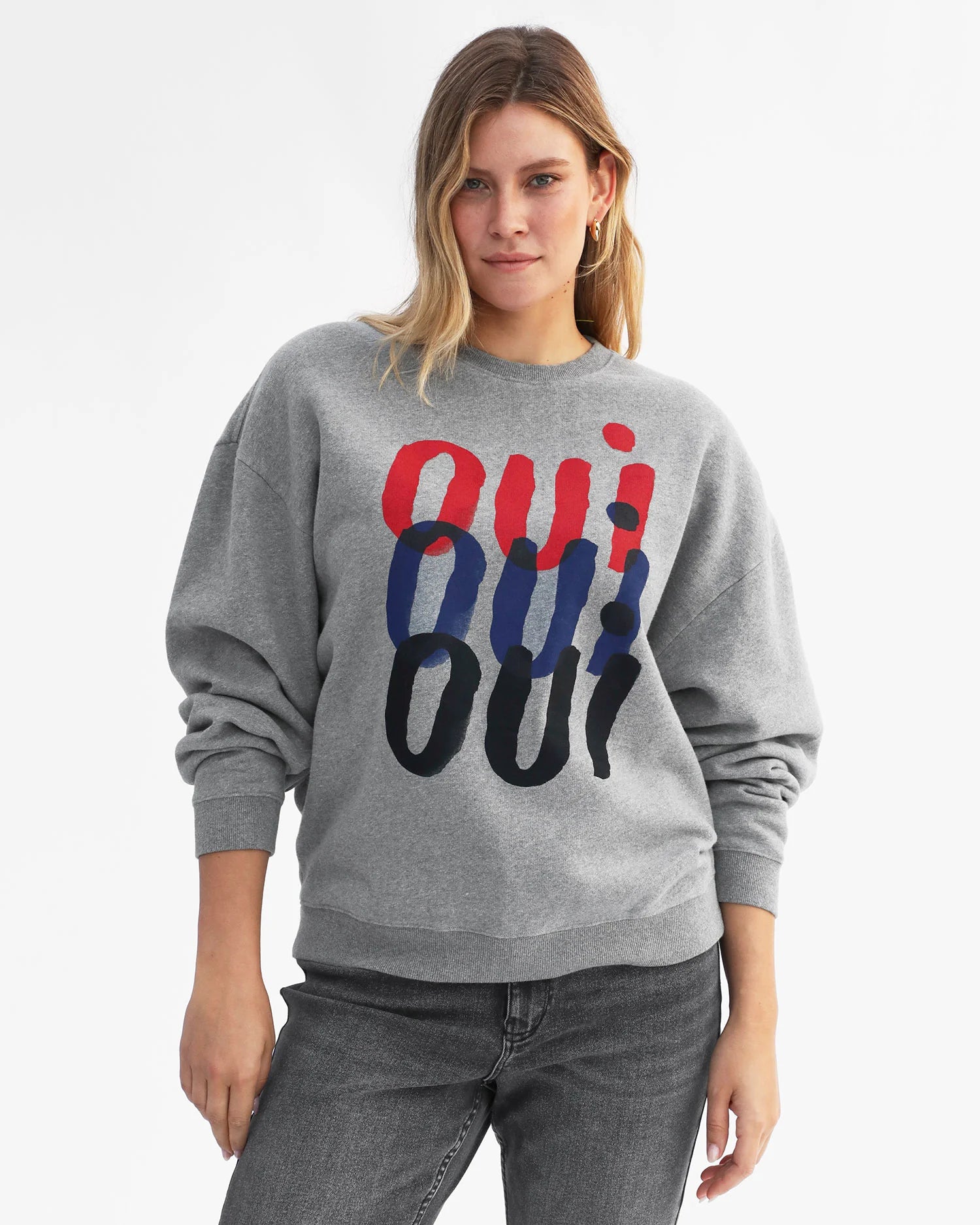 Clare V. Oversized Sweatshirt Triple Oui in Grey Melange