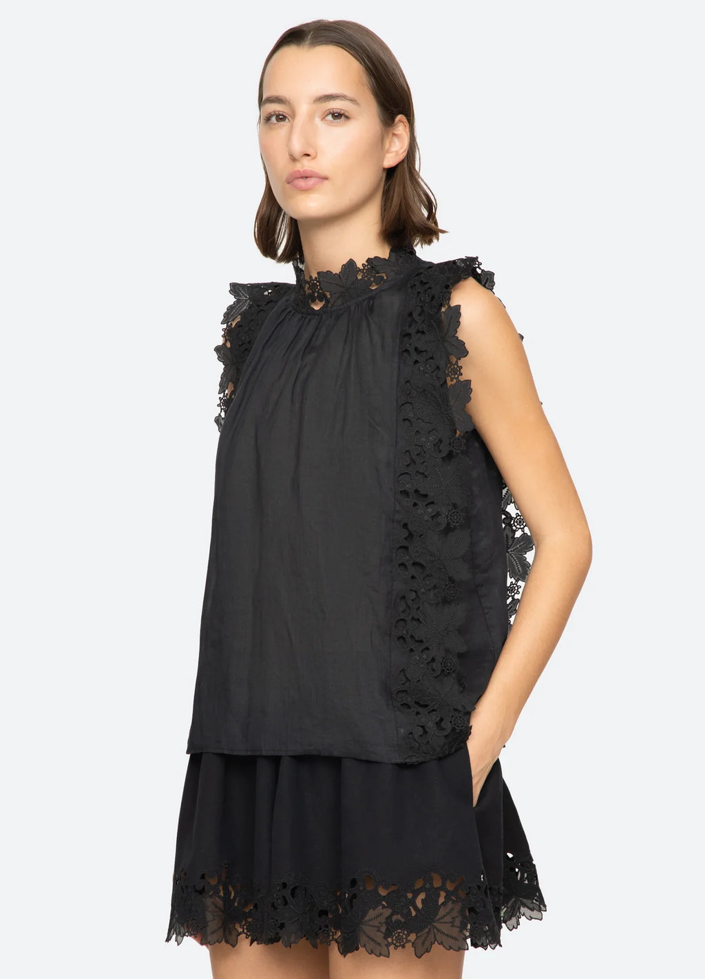 Sea New York Eleannora Embroidered Top in Black