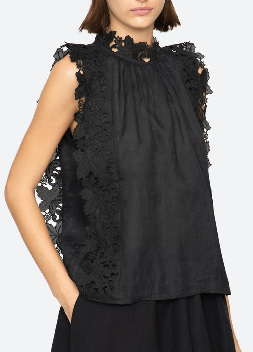 Sea New York Eleannora Embroidered Top in Black