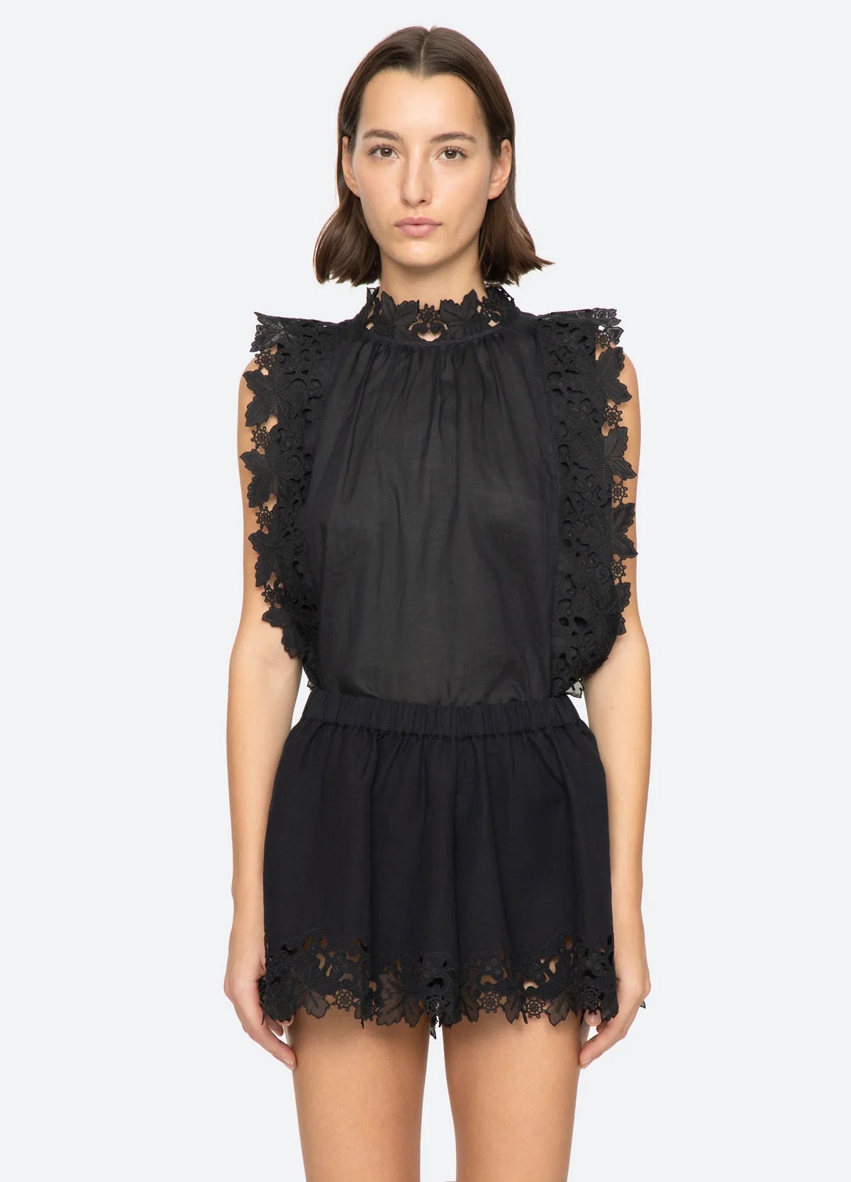 Sea New York Eleannora Embroidered Top in Black
