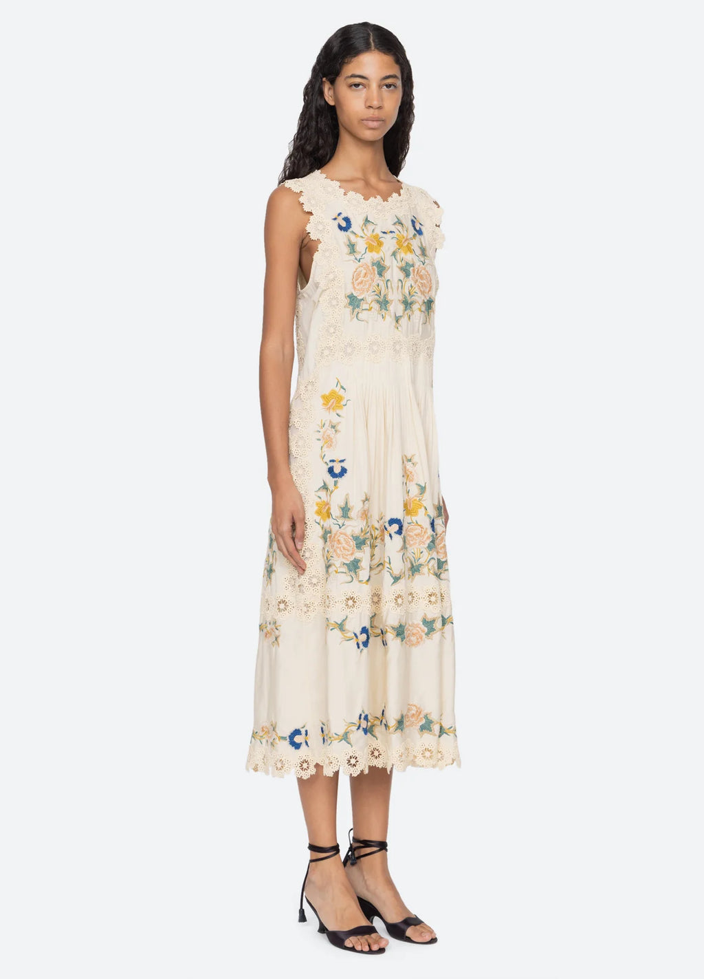 Sea New York Adonna Embroidered Midi Dress in Cream