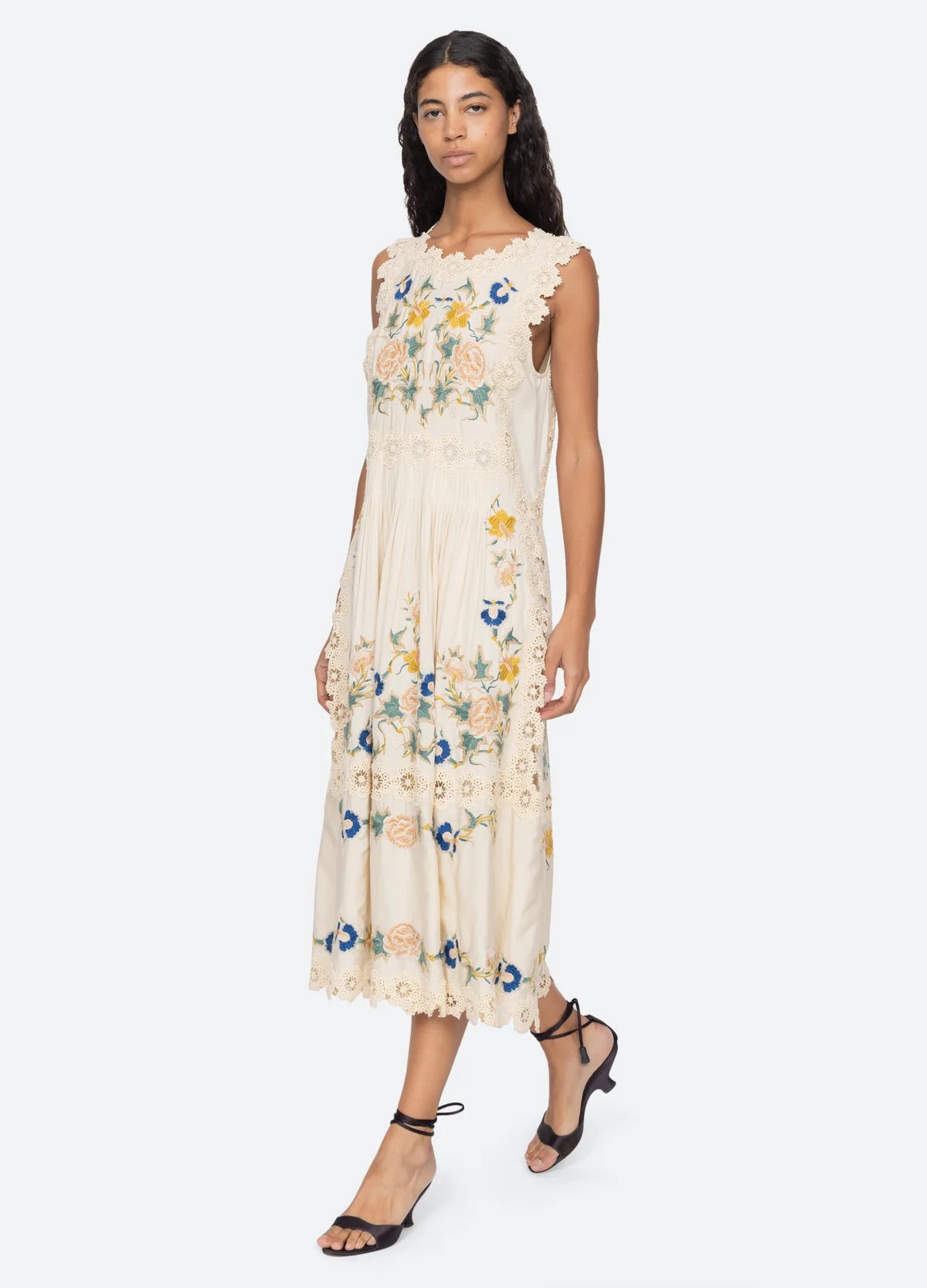 Sea New York Adonna Embroidered Midi Dress in Cream